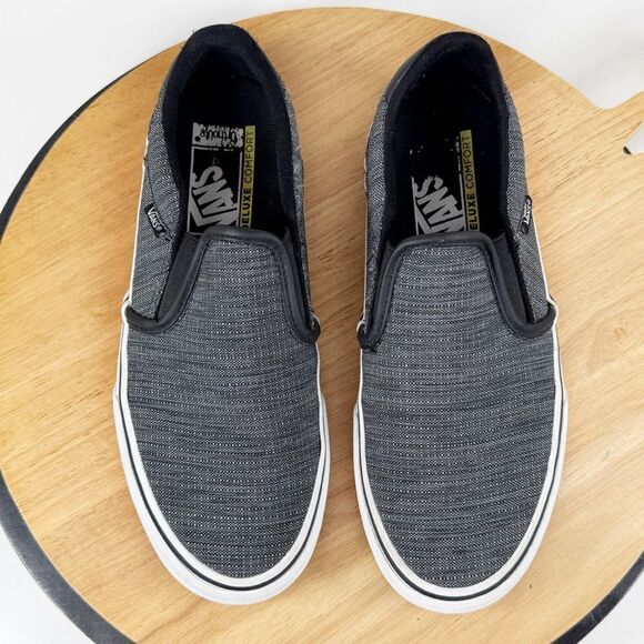Vans Asher Slip On Sneaker Tweed Look Shoes Black Grey 8 - Picture 3 of 11